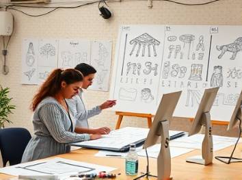 eco-friendly PVC applications, innovative, designing products, photorealistic, creative studio filled with sketches, highly detailed, designers brainstorming, intricate patterns, pastel shades, ambient lighting, shot with an 85mm lens.